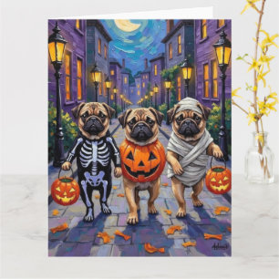 Mops Hunde Trick-oder-Treating in Halloween-Kostüm Karte