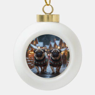 Mops-Hunde Weihnachten Schnee Urlaub Keramik Kugel-Ornament