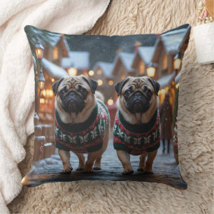 Mops-Hunde Weihnachten Schnee Urlaub Kissen