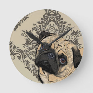 Mops-Hundeabstrakter Haustier-Muster-Druck Runde Wanduhr