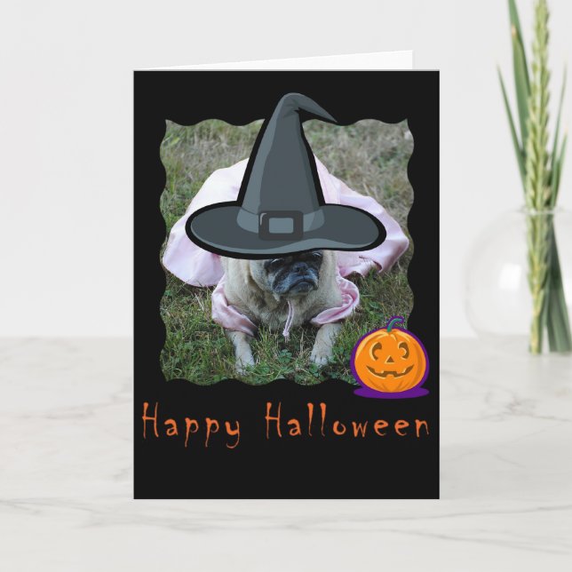 Mops Hundeprinzessenkarte Halloween Karte (Vorderseite)