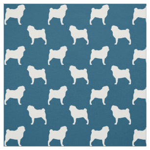 Mops-Hunderassen-Silhouetten Blau-Weiß gemustert Stoff