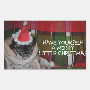 Mops-Hundeweihnachtsaufkleber Rechteckiger Aufkleber