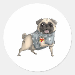 Mops I Liebe Mama Tattoo Hundeshirt Sonnige Mütter Runder Aufkleber