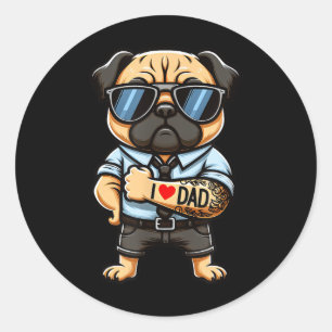 Mops I Liebe Vater Funny Dog Tattoo Runder Aufkleber