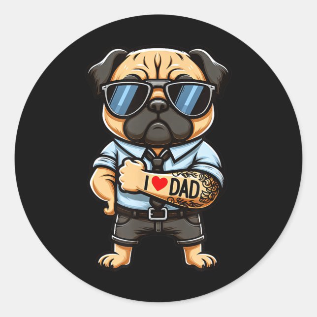 Mops I Liebe Vater Funny Dog Tattoo Runder Aufkleber (Vorderseite)