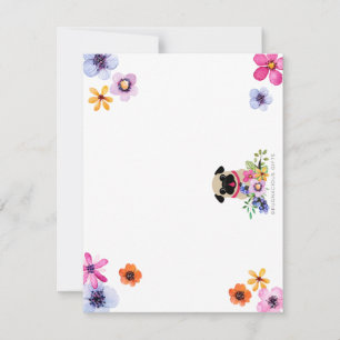 Mops im Frühjahrsblumen Mitteilungskarte
