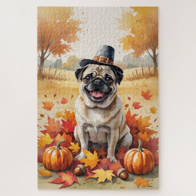 Mops im Herbst lässt Erntedank Kunst (Vertikal)