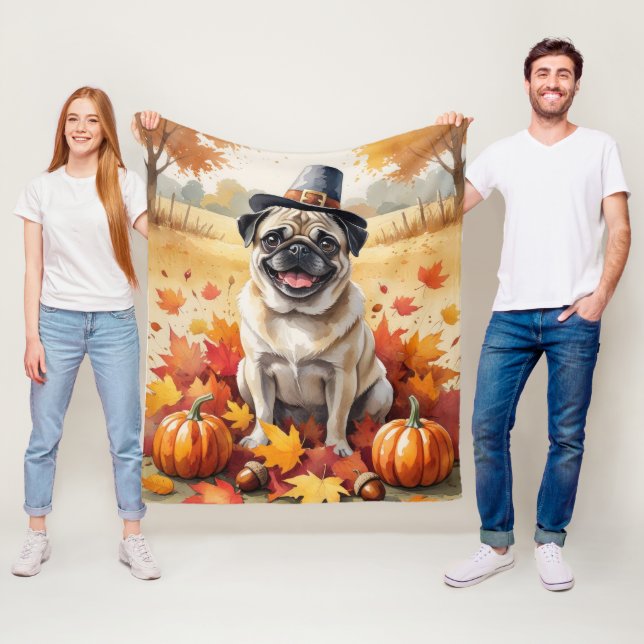 Mops im Herbst lässt Erntedank Kunst Fleecedecke (Beispiel)