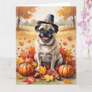 Mops im Herbst lässt Erntedank Kunst Karte