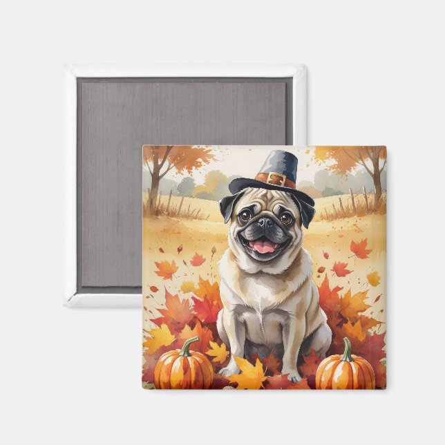 Mops im Herbst lässt Erntedank Kunst Magnet (Vorderseite/Rückseite)