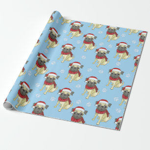 Mops im Muster der Weihnachtsmannmütze Geschenkpapier
