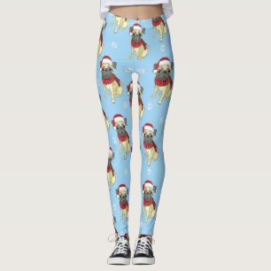 Mops im Muster der Weihnachtsmannmütze Leggings
