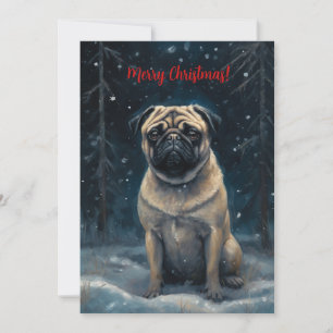 Mops im Schnee Aquarell Weihnachten