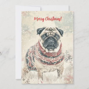 Mops im Schnee Minimal Vintage Weihnachten