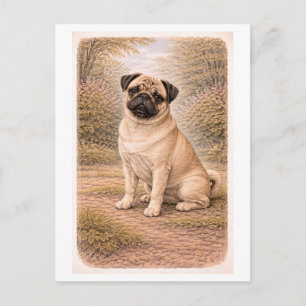 Mops im Vintage-Stil Postkarte