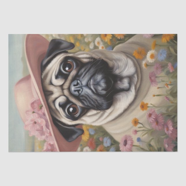 Mops in Bloom: Eine Fantasy-Dekoupage der Blumen Seidenpapier (Vorderseite)