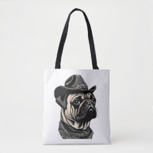 Mops in Cowboy hat Klassischer T - Shirt Tasche