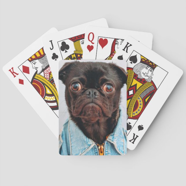 Mops in Denim Jackey Niedlich Adorable Dog Welpe Spielkarten (Rückseite)