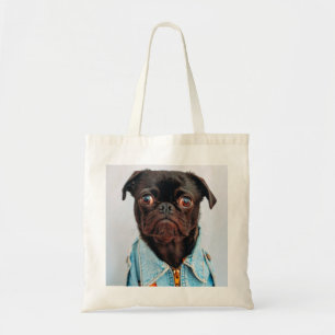 Mops in Denim Jackey Niedlich Adorable Doppy Puppy Tragetasche