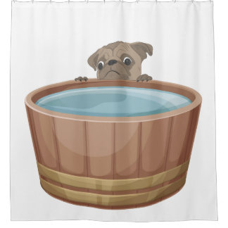 Mops in einem Tub-Duschvorhang Duschvorhang