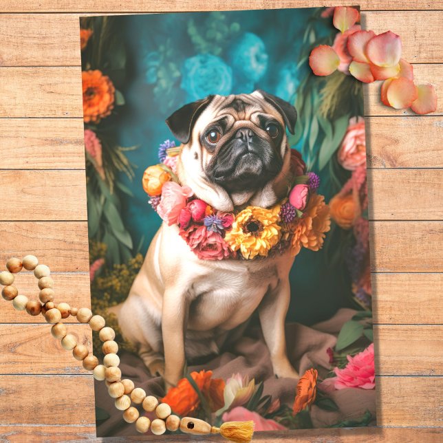 Mops in Florals 1 Dekoupage Seidenpapier (Von Creator hochgeladen)