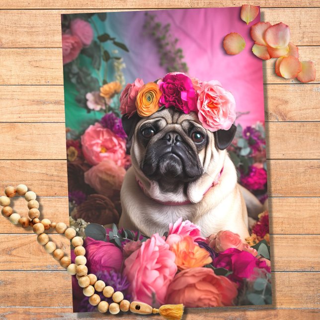 Mops in Florals 3 Dekoupage Seidenpapier (Von Creator hochgeladen)