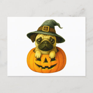 Mops in Pumpkin Feiertagspostkarte