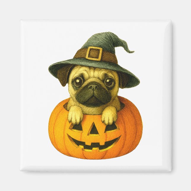 Mops in Pumpkin Magnet (Vorne)
