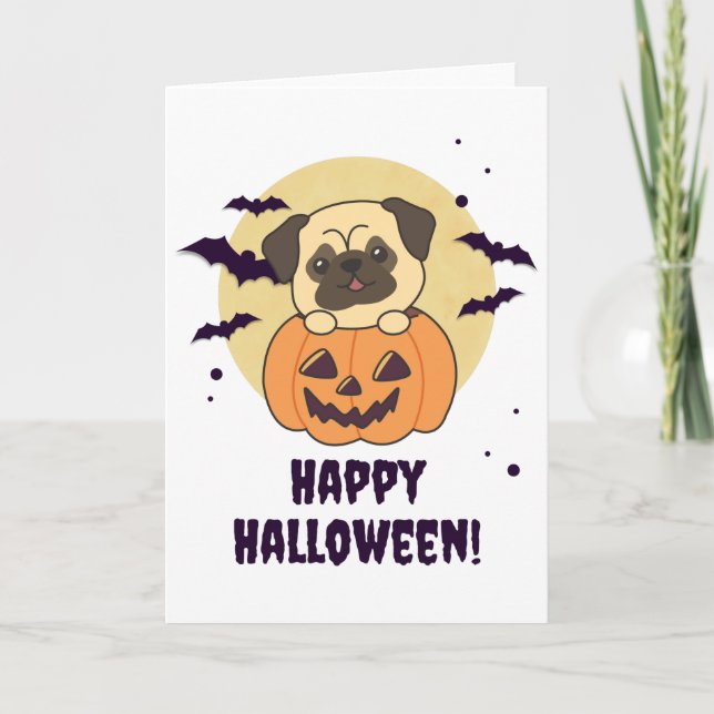 Mops in Pumpkin Sweet Hunde glückliche Halloween Karte (Vorderseite)