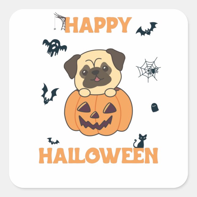 Mops in Pumpkin Sweet Hunde glückliche Halloween Quadratischer Aufkleber (Vorderseite)
