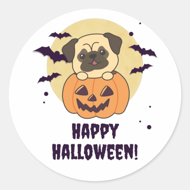 Mops in Pumpkin Sweet Hunde glückliche Halloween Runder Aufkleber (Vorderseite)