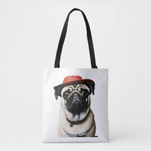Mops in rotem Hut Klassischer T - Shirt Tasche