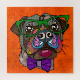 Mops in Sonnenbrillen hässlich gegenüber Jigsaw Pu