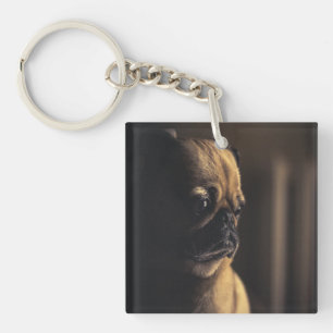 Mops in tiefen Gedanken Schlüsselanhänger