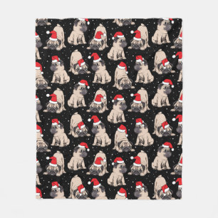 Mops in Weihnachtsmannmützen Weihnachtsmuster Fleecedecke