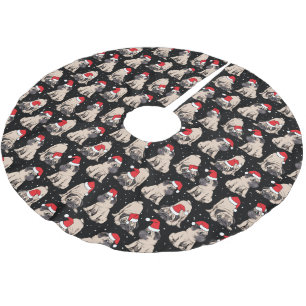 Mops in Weihnachtsmannmützen Weihnachtsmuster Polyester Weihnachtsbaumdecke