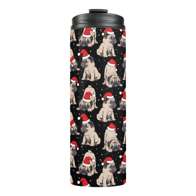 Mops in Weihnachtsmannmützen Weihnachtsmuster Thermosbecher (Vorderseite)