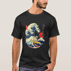 Mops Japanische Kanagawa Welle Surfen Treuer Hund T-Shirt