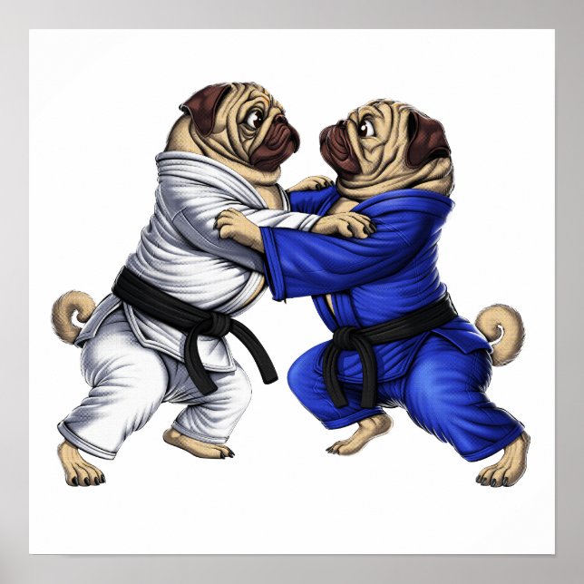 Mops Jiu-Jitsu-Wrestler Poster (Vorne)