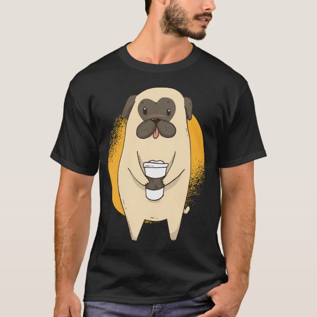 Mops Kaffee Grafik T-Shirt (Vorderseite)