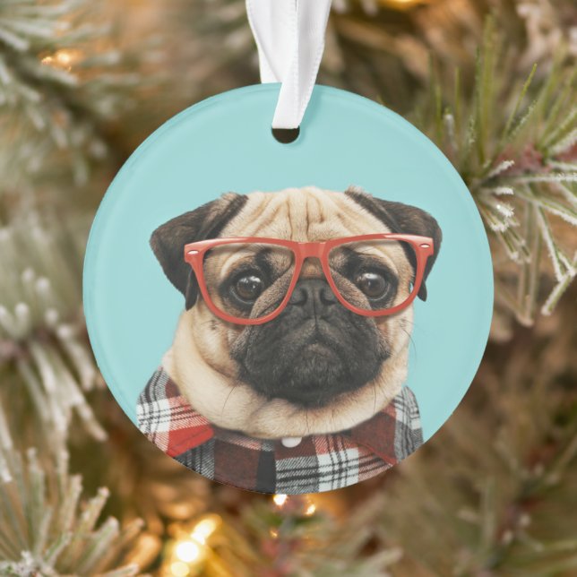 Mops Kariert Shirt Ornament (Baum)