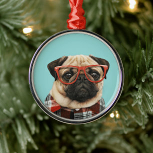 Mops Kariert Shirt Ornament Aus Metall
