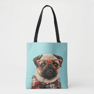 Mops Kariert Shirt Tasche