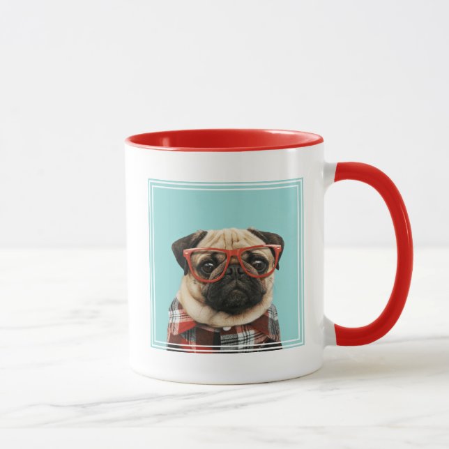Mops Kariert Shirt Tasse (Rechts)