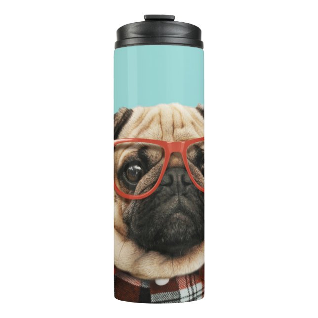 Mops Kariert Shirt Thermosbecher (Vorderseite)