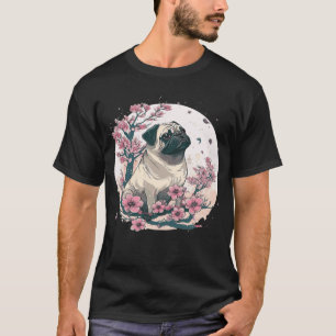 Mops Kirschblüten-Hunderasse Japanische Sakura-Blu T-Shirt