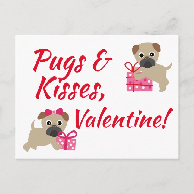 Mops & Kisses Valentine's Card Postkarte (Vorderseite)