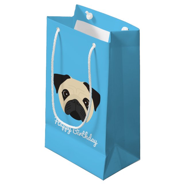Mops Kleine Geschenktasche Geschenktüte (Vorderseite Schrägansicht)