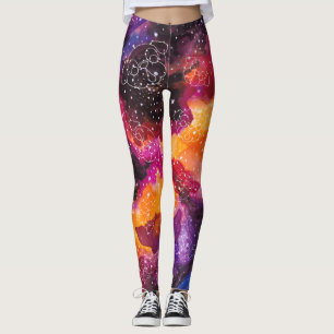 Mops-Konstellations-Stern-Galaxie-Orangen-Rosa Leggings